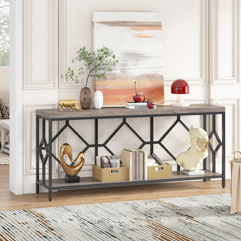 Mercer41 70.86'' Extra Long Entryway Accent Table, 2 Tier Console Sofa